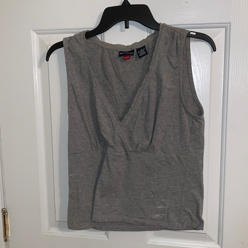 Gray low cut v-neck top
